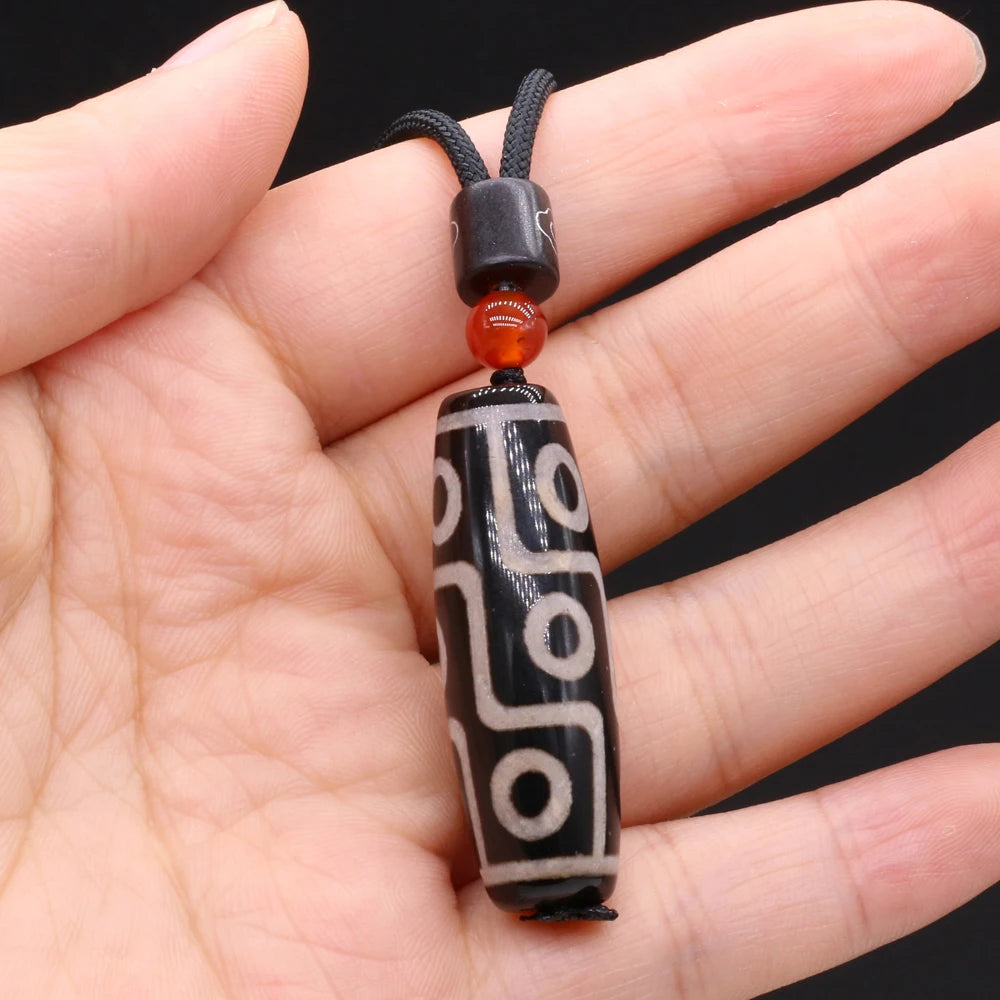 Unisex Semi-Precious Stone Cylindrical Pendant Necklace – Fashionable Rope Chain Design