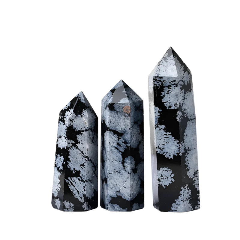 Natural Snowflake Obsidian Quartz Crystal Point Wand – Healing and Decorative