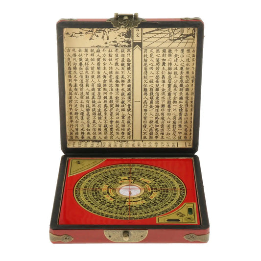 Large BaGua Feng Shui Luo Pan with 5-Inch Compass – Elegant Leather Box for Energy Analysis