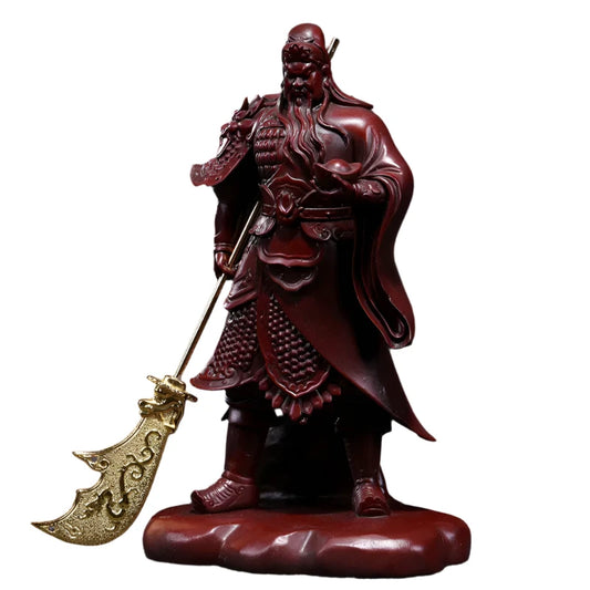 Chinese Guan Gong Buddha Statue - Bronze Color Resin Ornament for Feng Shui