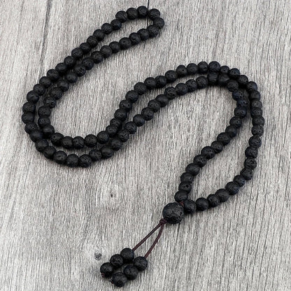 Black Natural Lava Stone 108 Mala Beads Bracelet – Mindfulness Meditation Charm