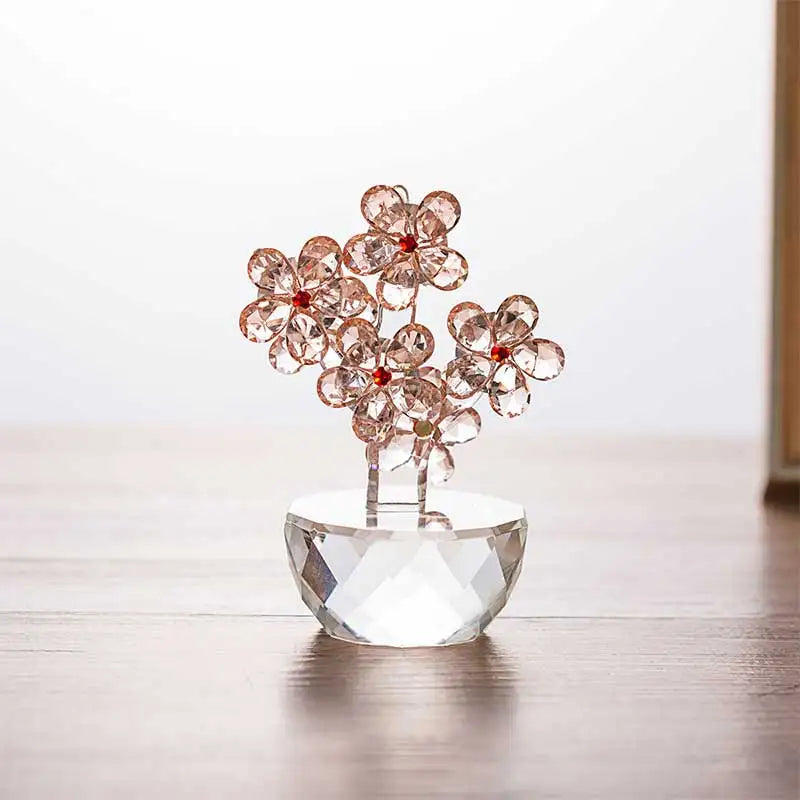 Crystal Plum Flower Figurine – Glass Flower Paperweight Sculpture for Feng Shui and Home Decor