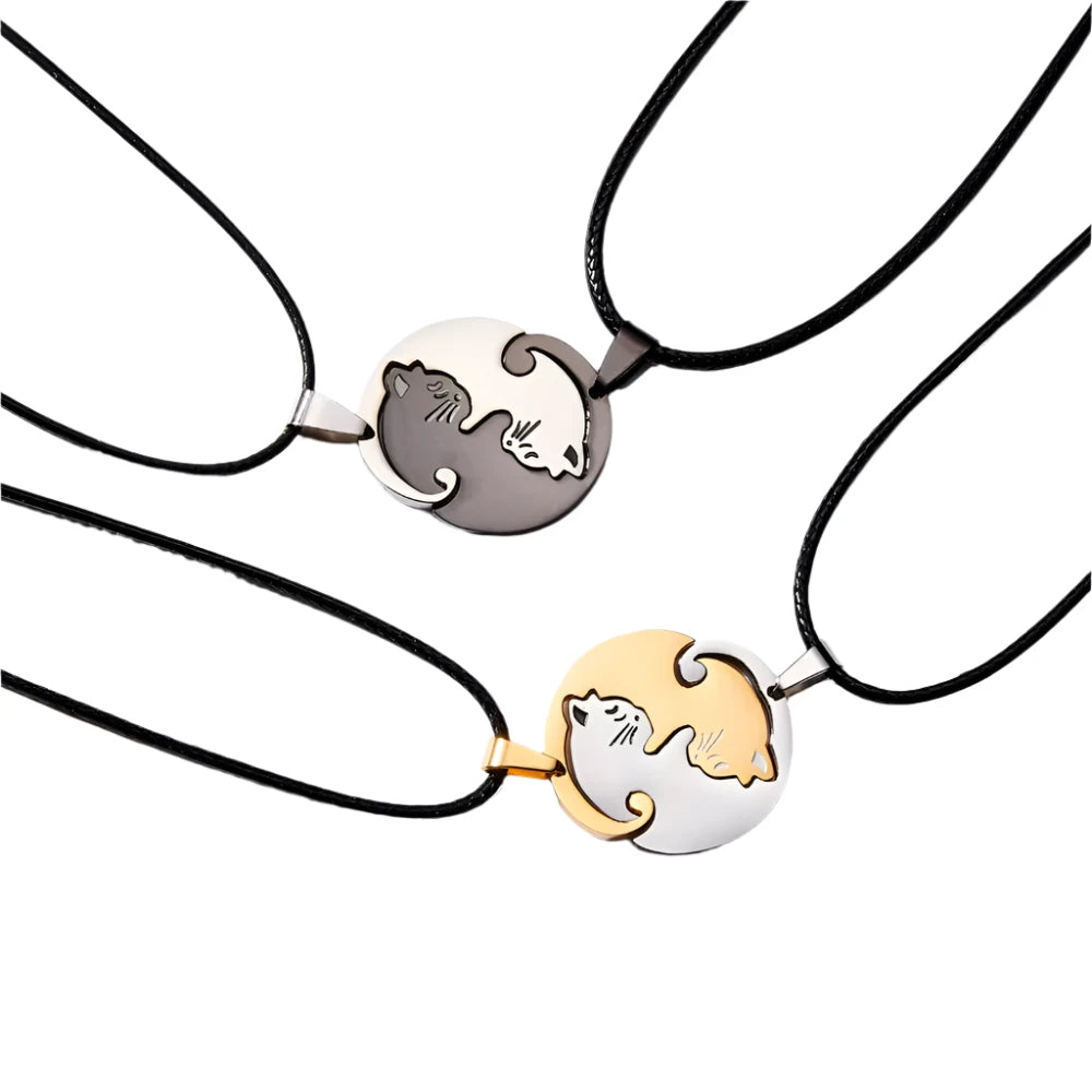 Cat Couple Necklaces - Yin Yang Heart Pendant Friendship Jewelry