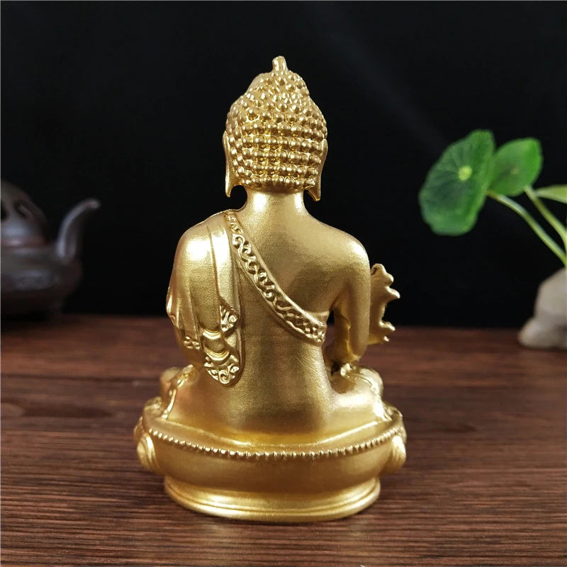 Goldn Medicine Buddha Statue With Necklace Ornament Resin Feng Shui Lucky Buddha Sculpture Home Office Garden Decoration Gifts