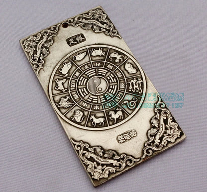 Chinese Tibet Silver Bullion Thanka - Feng Shui Carp Jumping Dragon Gate Amulet