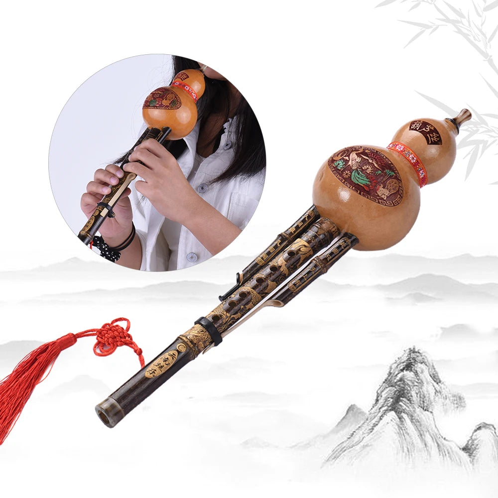 Handmade Black Bamboo Hulusi Gourd Flute – Feng Shui Ethnic Musical Instrument Key of C