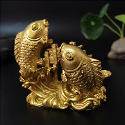 Gold Chinese Feng Shui Buddha Statue - Hand-Carved Animal and Fish Figurine