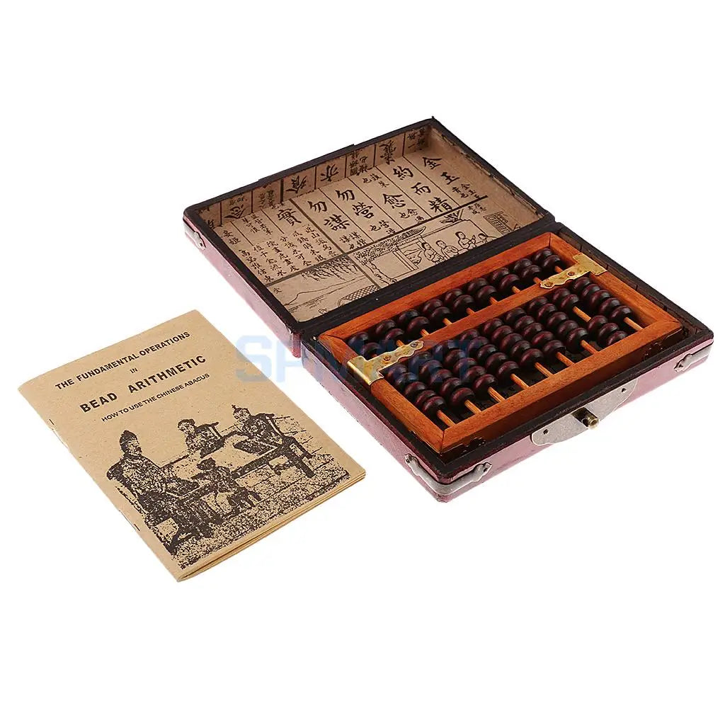 Vintage Chinese Wooden Bead Arithmetic Abacus with Box Classic Ancient Calculator Counting Collection Gift for Children Adult