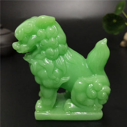 Glowing Chinese Lions Statue Fu Foo Dogs Sculptures Figurine Luminous Man-made Jade Stone Decoration Statues For Home