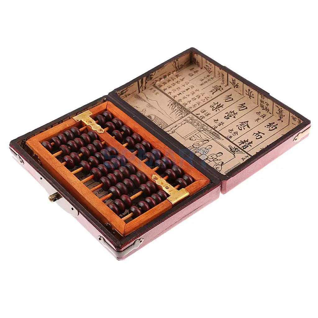 Vintage Chinese Wooden Bead Arithmetic Abacus with Box Classic Ancient Calculator Counting Collection Gift for Children Adult