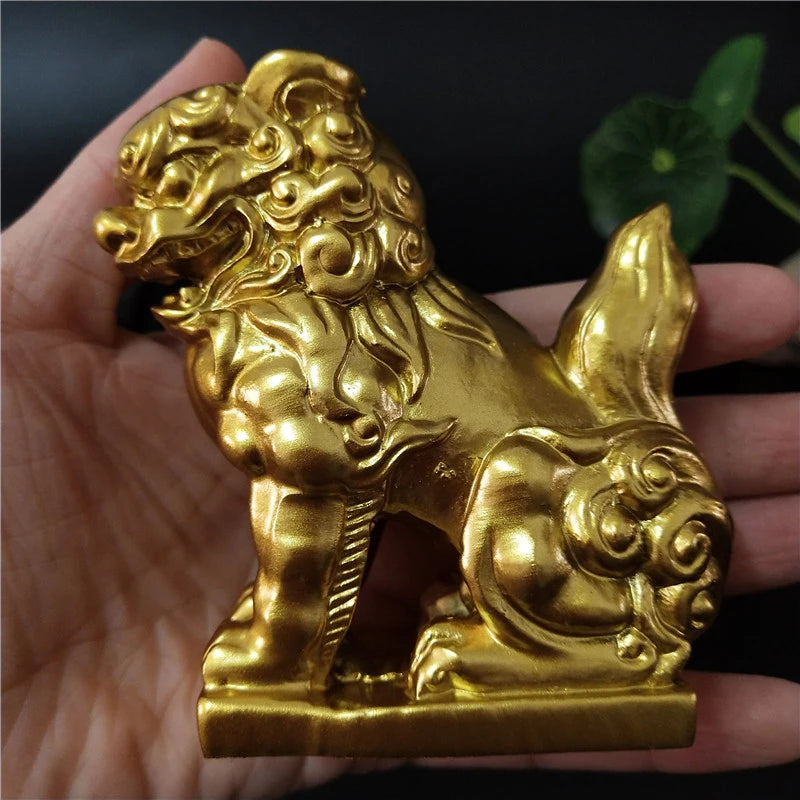 Gold Fu Foo Dogs Lions Statue Sculptures Chinese Dragon Figurines Feng Shui Ornaments Garden Decoration Statues For Home