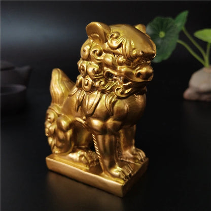 Gold Fu Foo Dogs Lions Statue Sculptures Chinese Dragon Figurines Feng Shui Ornaments Garden Decoration Statues For Home