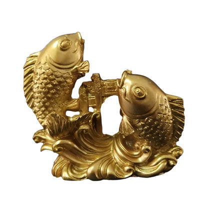 Gold Chinese Feng Shui Buddha Statue - Hand-Carved Animal and Fish Figurine