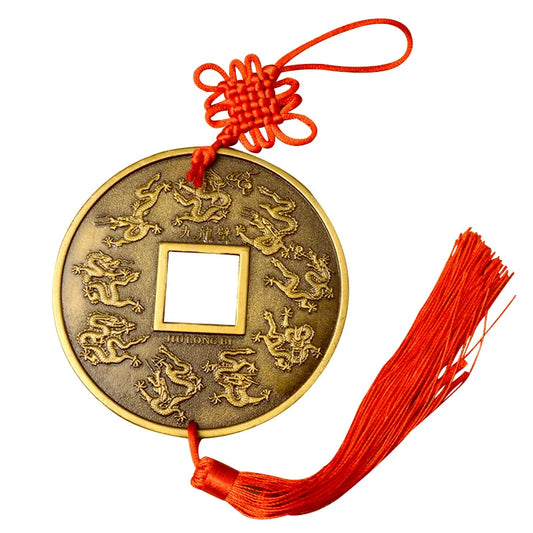 Chinese Knot Vintage Copper Coin Amulet – Feng Shui Good Luck Pendant for Home Decoration