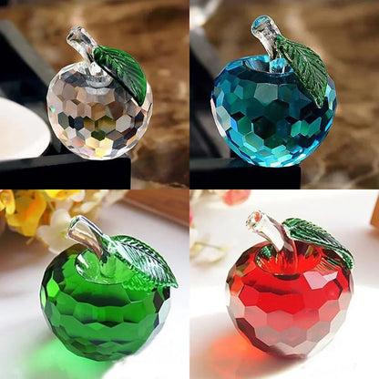 Crystal Faced Apple Figurine – Elegant Glass Fruit Ornament for Home and Office Decor