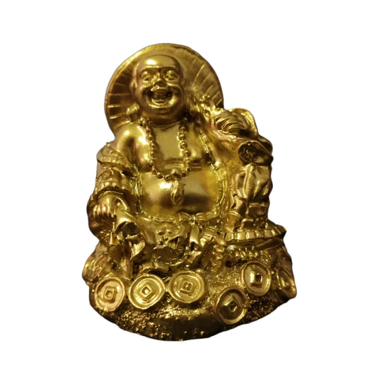 Golden Chinese Laughing Buddha Statue - Feng Shui Maitreya Figurine for Home & Garden Decoration