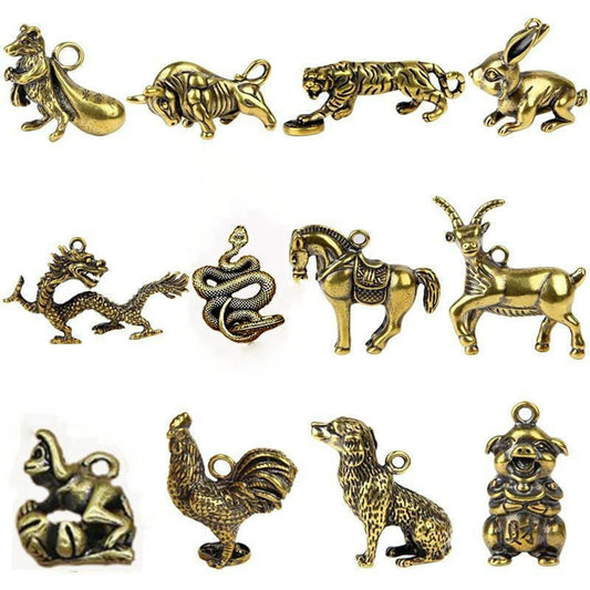 Brass Chinese Zodiac Animal Statues – Complete Set of 12 Feng Shui Animal Figurines