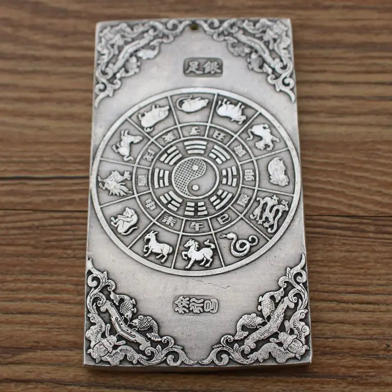 Chinese Tibet Silver Bullion Thanka - Feng Shui Carp Jumping Dragon Gate Amulet