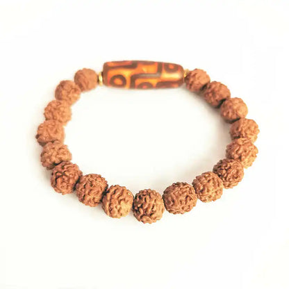 Unisex Bodhi Rudraksha Beads Bracelet with Tibet Dzi & Brass Coin Spacer – Casual/Sporty Style