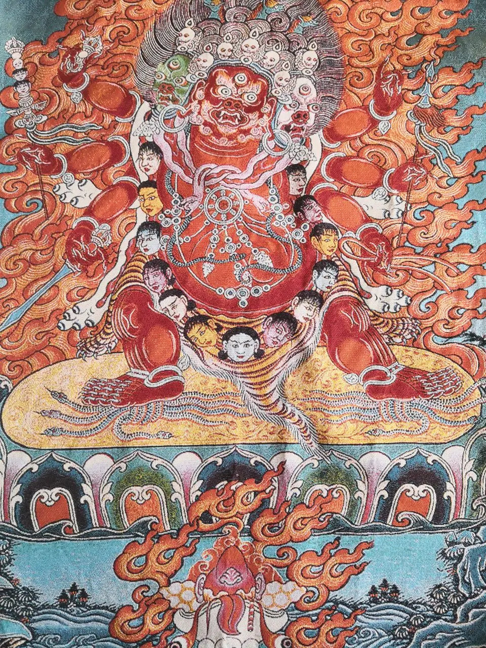 Tibet Tibetan Embroidered Cloth Silk Buddhism Hayagriva Buddha Horse Head Guanyin Tangka Thangka Mural 36"