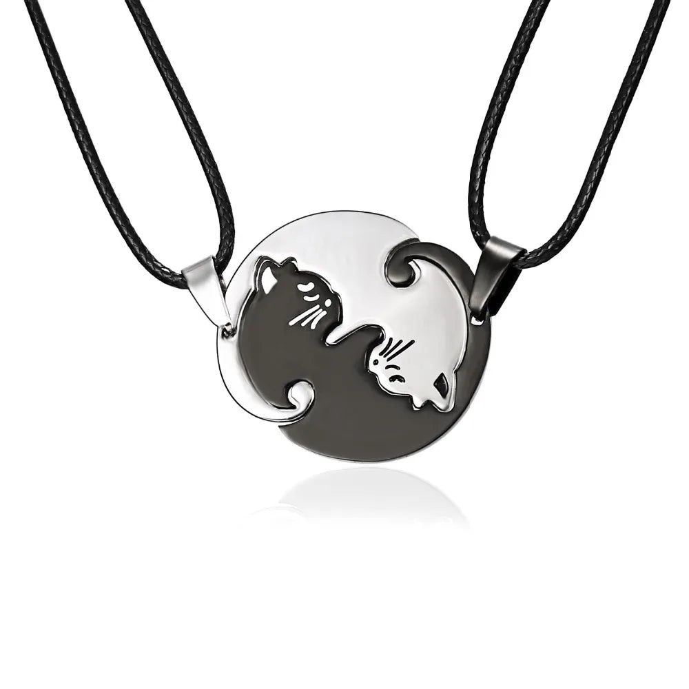 Cat Couple Necklaces - Yin Yang Heart Pendant Friendship Jewelry