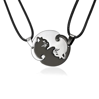 Cat Couple Necklaces - Yin Yang Heart Pendant Friendship Jewelry