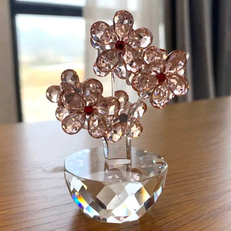 Crystal Plum Flower Figurine – Glass Flower Paperweight Sculpture for Feng Shui and Home Decor