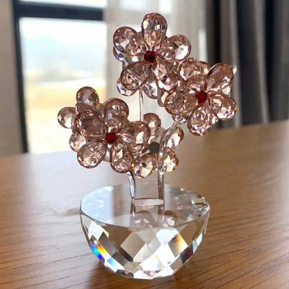 Crystal Plum Flower Figurine – Glass Flower Paperweight Sculpture for Feng Shui and Home Decor