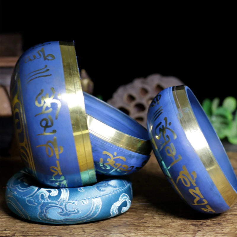 Silent Mind Tibetan Singing Bowl Set – Blue Design for Peace and Tranquility