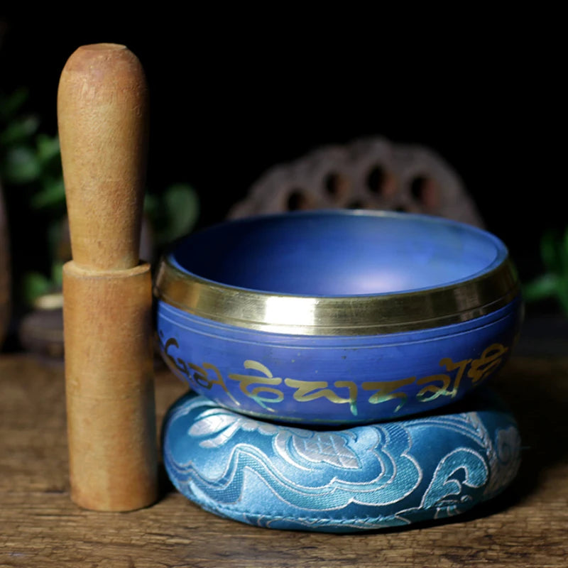 Silent Mind Tibetan Singing Bowl Set – Blue Design for Peace and Tranquility