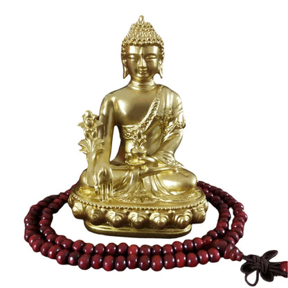 Goldn Medicine Buddha Statue With Necklace Ornament Resin Feng Shui Lucky Buddha Sculpture Home Office Garden Decoration Gifts