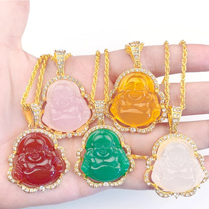 Natural Stone Maitreya Buddha Pendant Necklace – Spiritual Jewelry for Men