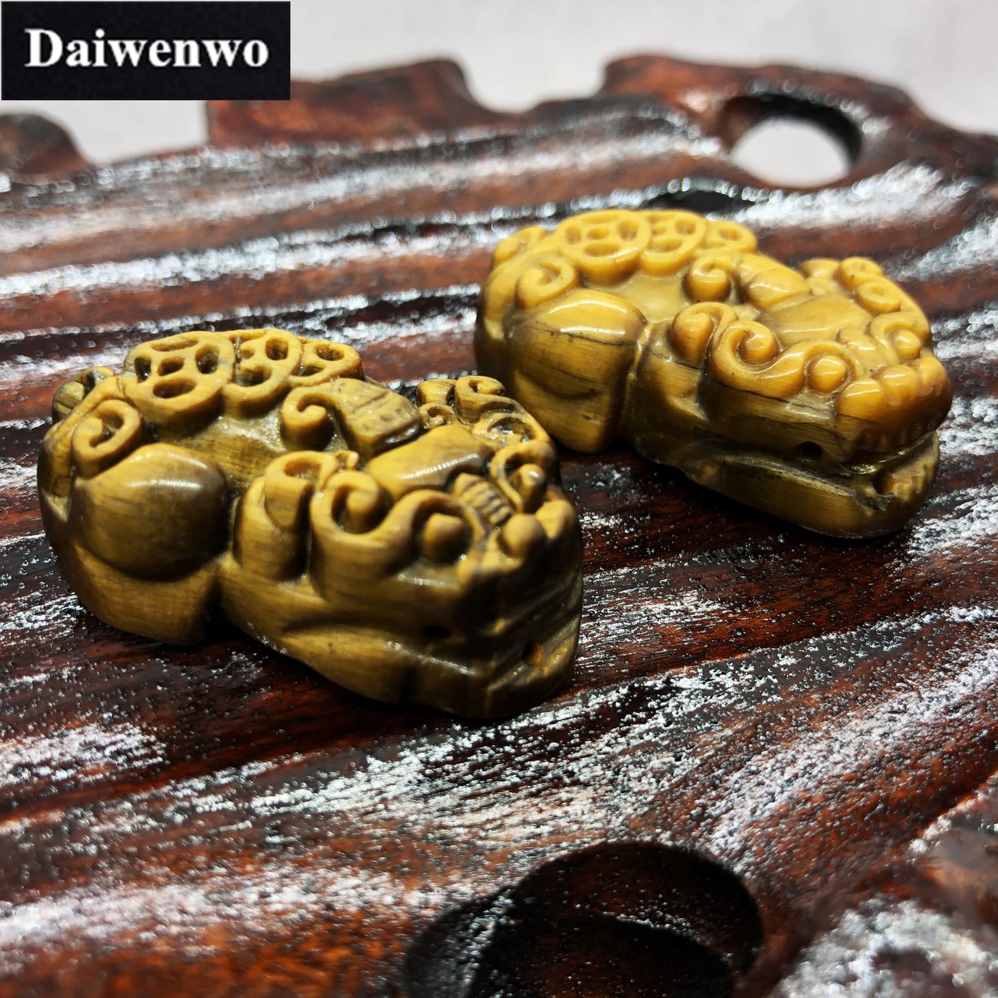 Yellow Tiger Eye Brave Troops Double Hole Pixiu Set (Female + Male) – Feng Shui Decor for Wealth and Protection