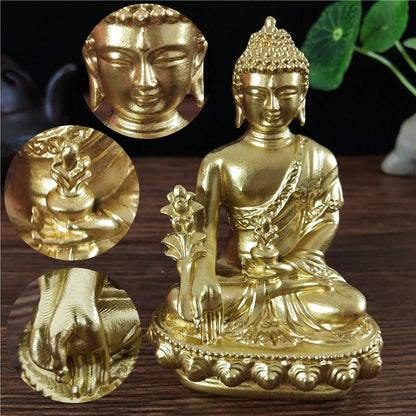 Goldn Medicine Buddha Statue With Necklace Ornament Resin Feng Shui Lucky Buddha Sculpture Home Office Garden Decoration Gifts