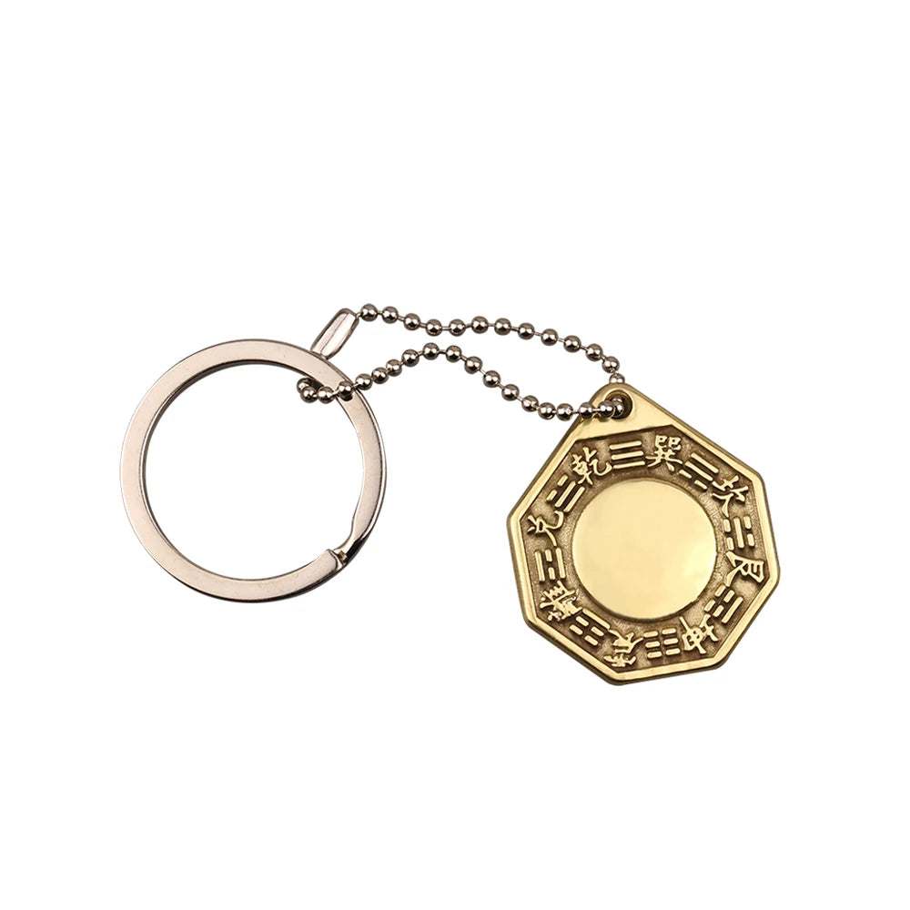 Feng Shui Copper Keychain with Tai Chi Bagua Mirror – Amulet for Wealth