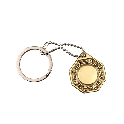 Feng Shui Copper Keychain with Tai Chi Bagua Mirror – Amulet for Wealth