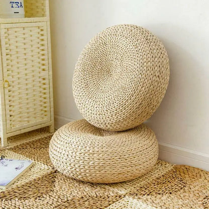 Hand-Woven Round Tatami Cushion - Versatile Floor Pillow for Meditation & Yoga