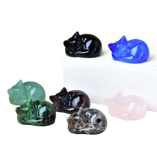 Natural Cupid Crystal Sleeping Cat Statue – Meditation Stone for Inner Peace