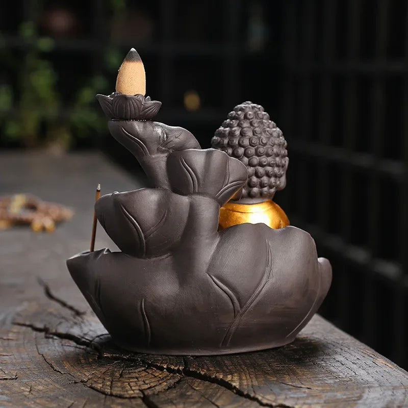 Buddha Backflow Incense Burner with Lotus