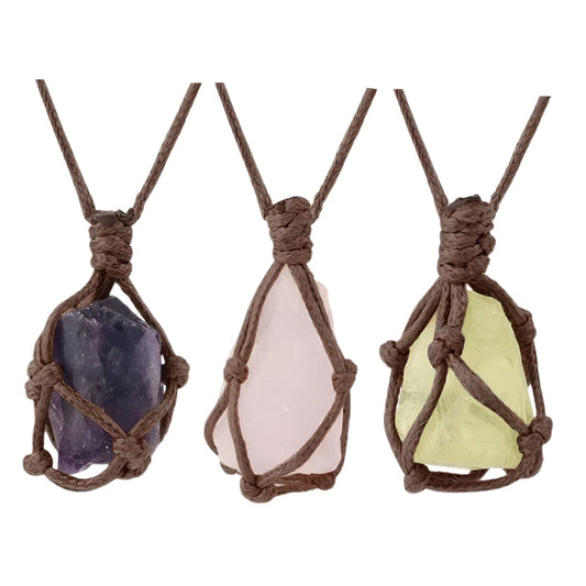 Healing Crystals Necklace - Amethyst, Rose Quartz & Quartz Pendants