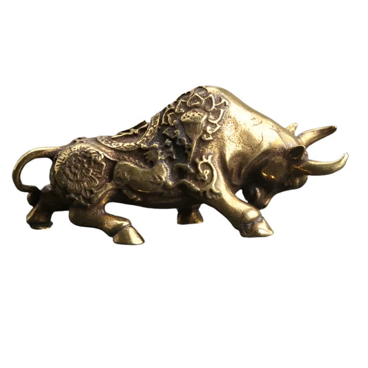 Mini Brass Wealth Bull Figurine - Feng Shui Desktop Ornament