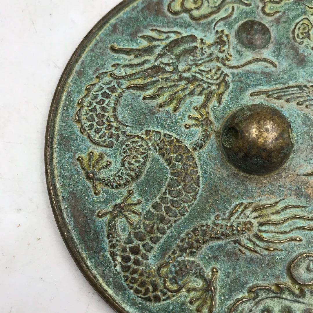 Ancient Chinese Bronze Mirror with Dragon and Phoenix Design