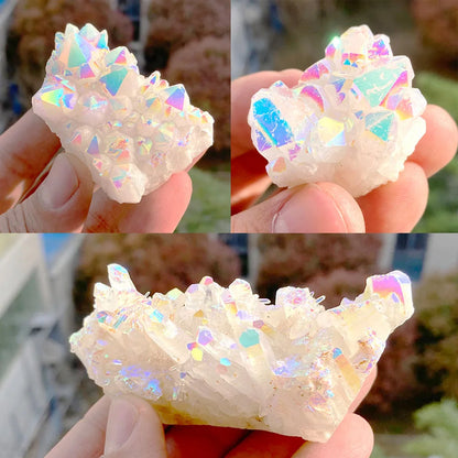 Vibrant Rainbow Aura Crystal Quartz Cluster – Natural Gemstone Home Decor