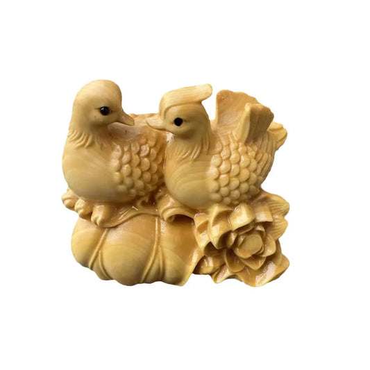 Cute Wooden Mandarin Duck Desktop Accessory - Carving Duck in Water