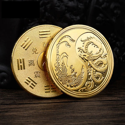 Chinese Tai Chi Lucky Coin - Feng Shui Dragon & Phoenix Symbol for Power, Prosperity, and Harmony