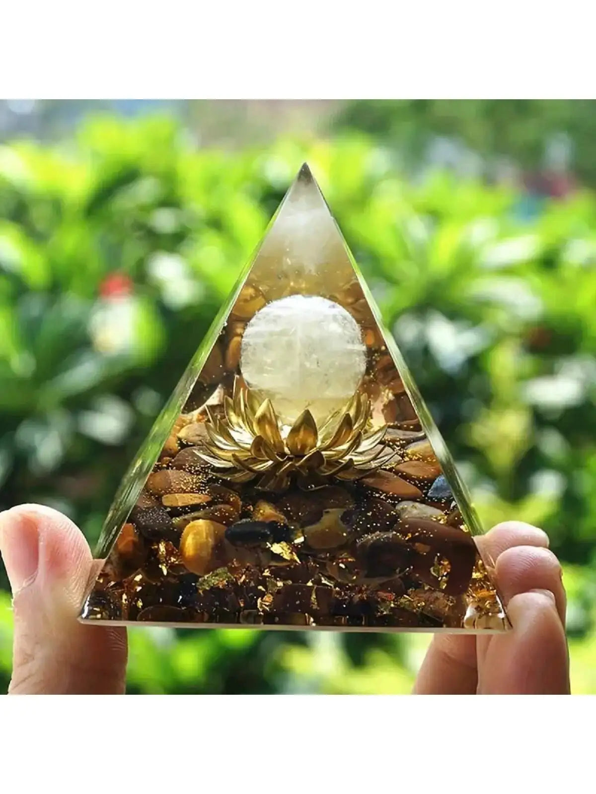 Orgone Pyramid with Clear Crystal & Tiger Eye