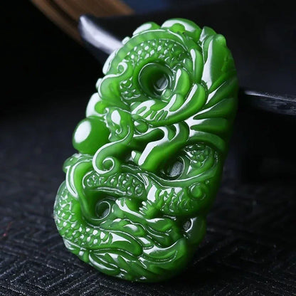 Natural Green Jade Dragon Pendant Necklace – Symbol of Power and Good Fortune