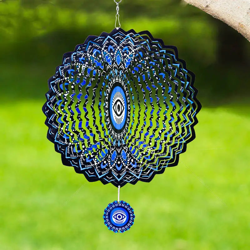 Blue Evil Eye Wind Spinner with Buddha Eyes – Kinetic Garden Decoration for Outdoor Spaces