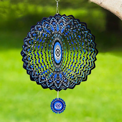 Blue Evil Eye Wind Spinner with Buddha Eyes – Kinetic Garden Decoration for Outdoor Spaces