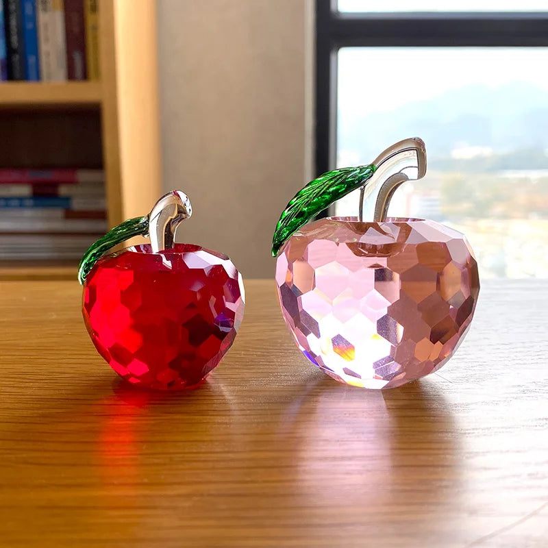 Crystal Faced Apple Figurine – Elegant Glass Fruit Ornament for Home and Office Decor